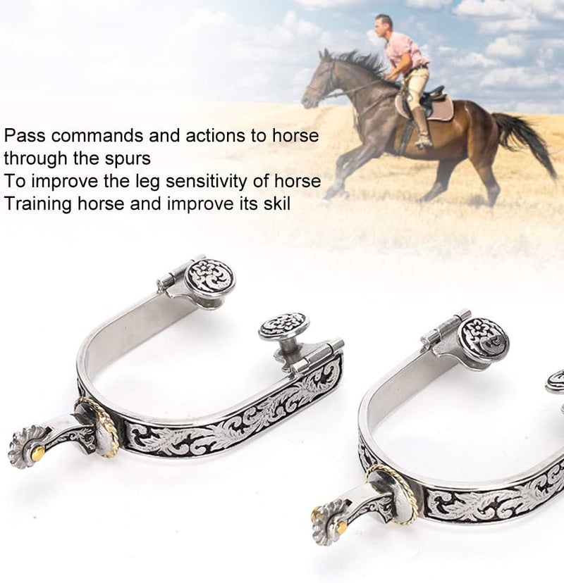 woobles Stainless Steel West Cowboy Exquisite Pattern Horse Boot Spurs Decoration with Gear for Equestrian Competition Entertainment - Image 5